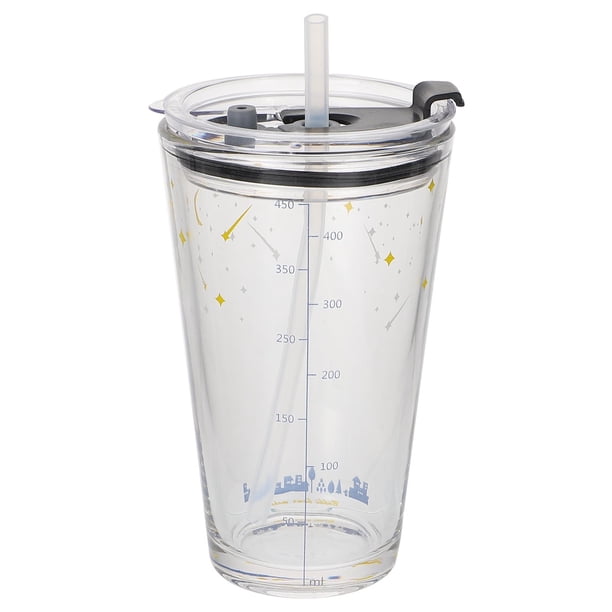 1 vaso medidor con pajita de 400 ml, vaso medidor para leche de desayuno, vaso medidor para agua premium.
