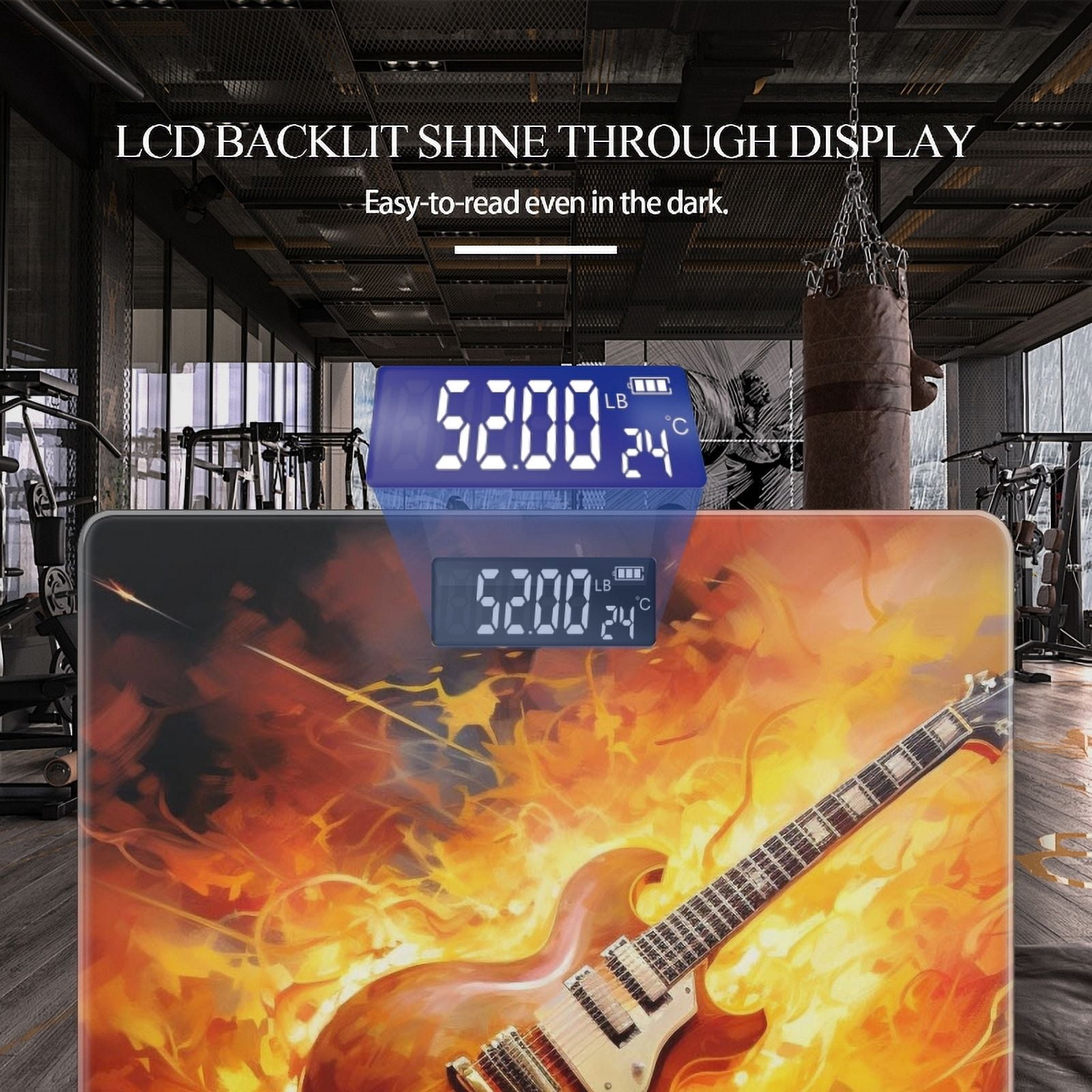 Digital Bathroom Scale with Large LCD Display,High Capacity Scale 400 lbs High Precision body fat scale-Digital Painting Of An Electric Guitar Engulfed In Flames