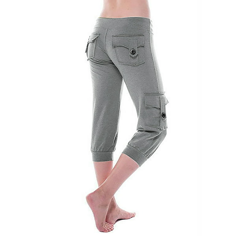 yievot Capris for Women Drawstring Stretch Waist Workout Pants Pockets  Leggings Athletic Fitness Running Capris Cargo Pants 