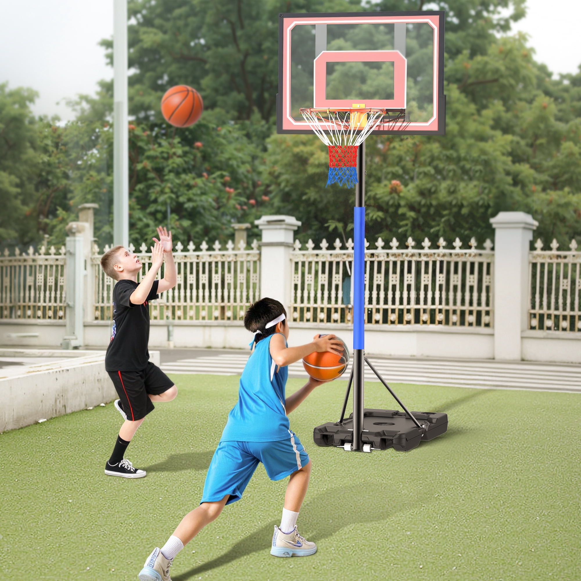 Basketball Hoop for Kids 5-9 ft Adjustable, Portable Basketball Goals for Kids Teenagers Youth, Great Backyard, Driveway, Indoor Play, Red