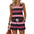thumbnail image 2 of Iaqnaocc 2 Piece Sets for Women Casual Womens Short Sets Square Neck Tank Top and Shorts Summer Striped Set Vacation Outfits for Women Pink XL, 2 of 6
