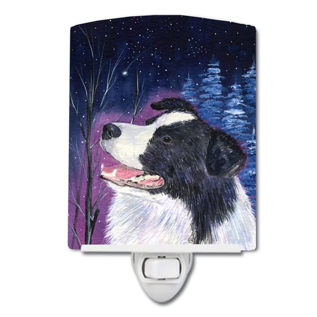 Caroline'S Treasures Ss8369Cnl Noche Estrellada Border Collie Luz Nocturna De Cerámica Compacta Con Certificación Ul, Ideal Para Dormitorio, Baño, Guardería, Pasillo, Cocina, 6 X 4 X 3, Multicolor