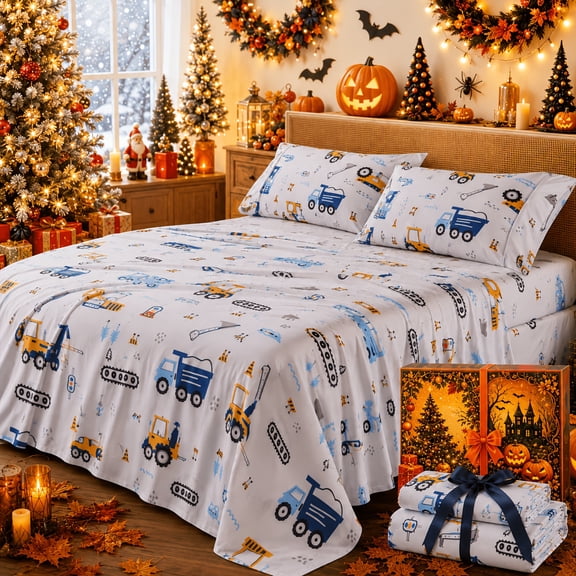 Viviland Full Sizes Halloween and Christmas gift Themed-Breathable & Comfortable-Fitted Sheet With Deep Pockets, Flat Sheet, And Pillowcases