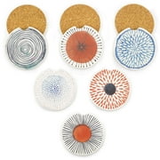 AD Car Coasters Set of 6 Drink- Absorbing Round Ceramic Stone Coaster with a Finger Notch for Easy Removal, Cork Base for Auto Cupholder Accessories Keep Vehicle Clean (Colorful Series Car