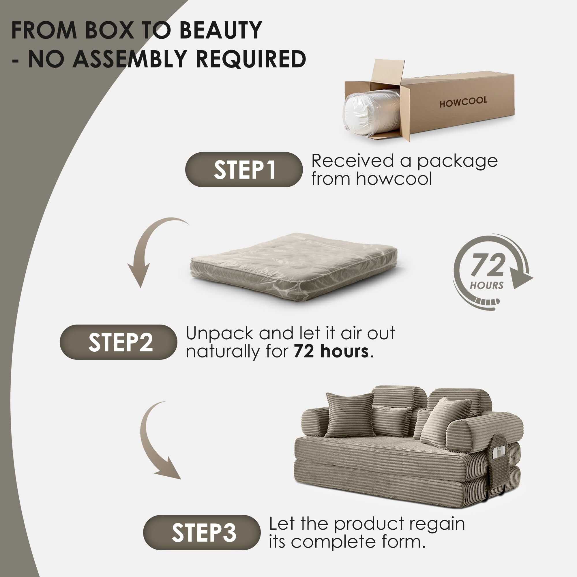 Howcool Sleeper Sofa Bed, 78.5" Convertible Floor Couch, Corduroy Folding Boneless Loveseat, Memory Foam Pull Out (Queen to King Size), No Assembly for Living Room, Orange