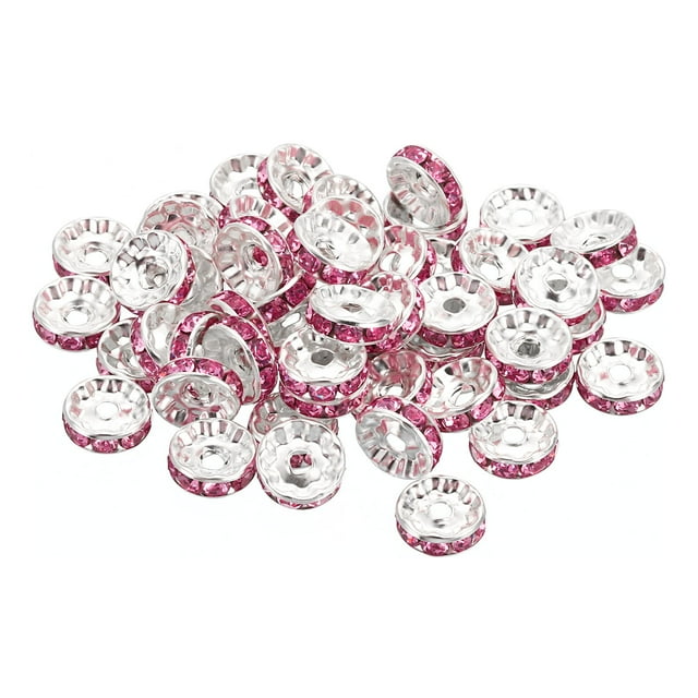 Unique Bargains 10mm Spacer Beads, 100pcs Bead Spacers Rhinestone Round Bulk Beads for Jewelry Making, Pink