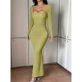thumbnail image 4 of Women'S Casual Long Sleeve Maxi Dress Spring Fall Square Neck Soft Lounge Long Bodycon Dress Grass Green XL, 4 of 8