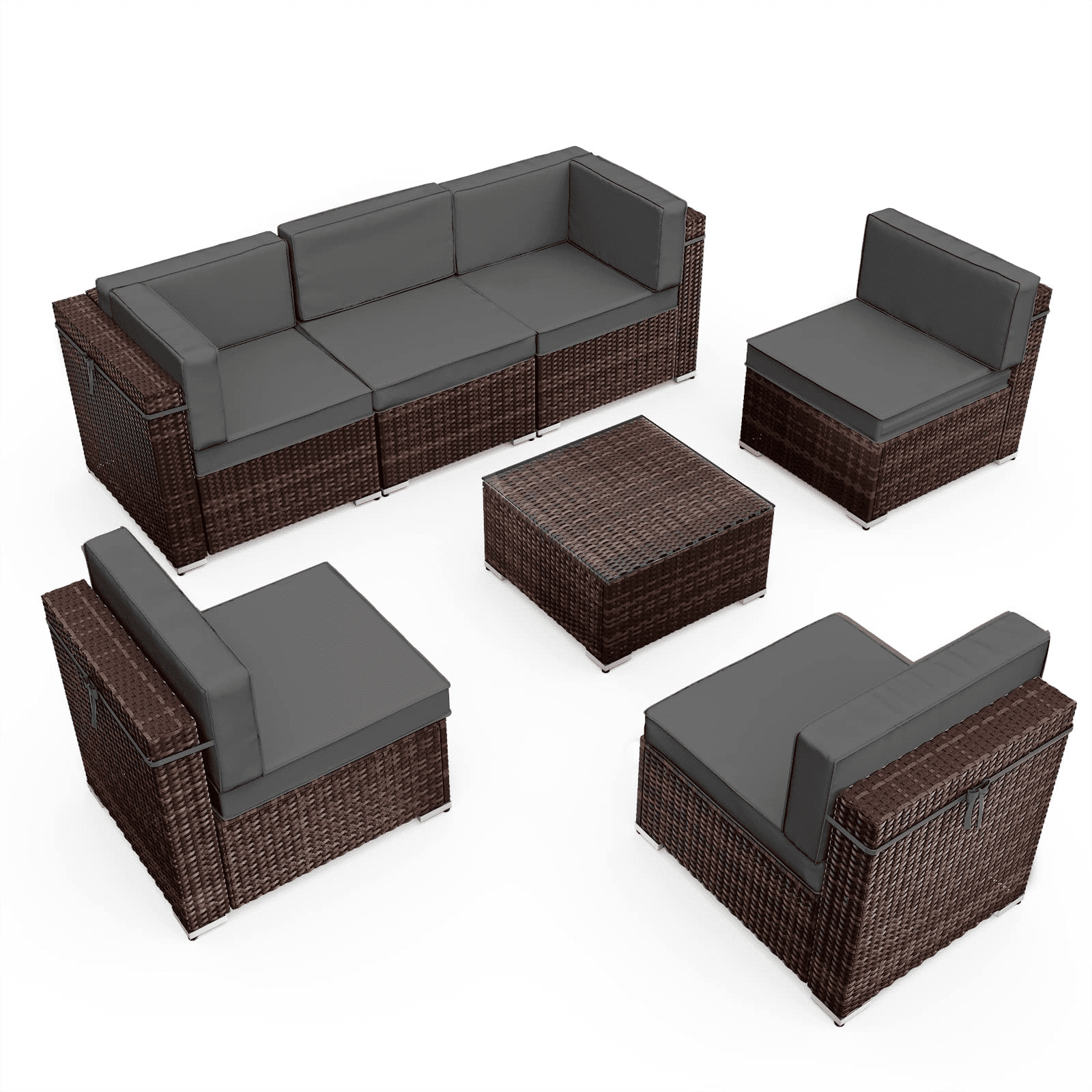 Amopatio 7 Pieces Patio Conversation Set, Outdoor Sectional PE Rattan Wicker Furniture Seat,Grey