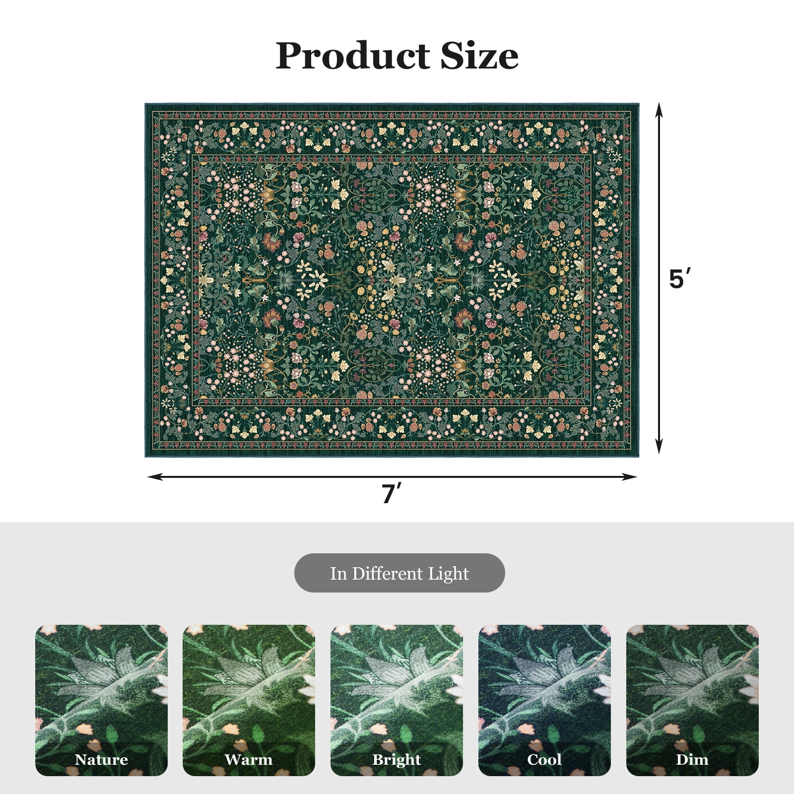 CHITOOMA 5'x7' Area Rugs for Living Room, Floral Washable Rug Boho Non-Slip Printed Carpet, Vintage Stain Resistant Indoor Rug for Bedroom Dining Room Home Office