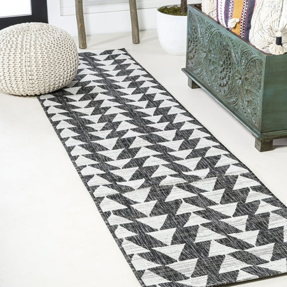 JONATHAN Y SANTA MONICA 2 x 8 Runner Rug, Andratx Tribal Geometric - Black/Ivory, SMB126E-28