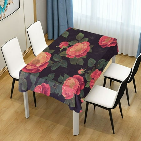 

60x60 Inch Tablecloth Polyester Square Tablecloth for Home Kitchen Dinner Decor Rose Flower