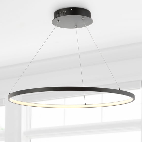 JONATHAN Y Brice 23.75" Modern Contemporary Metal Round Integrated LED Pendant, Matte Black