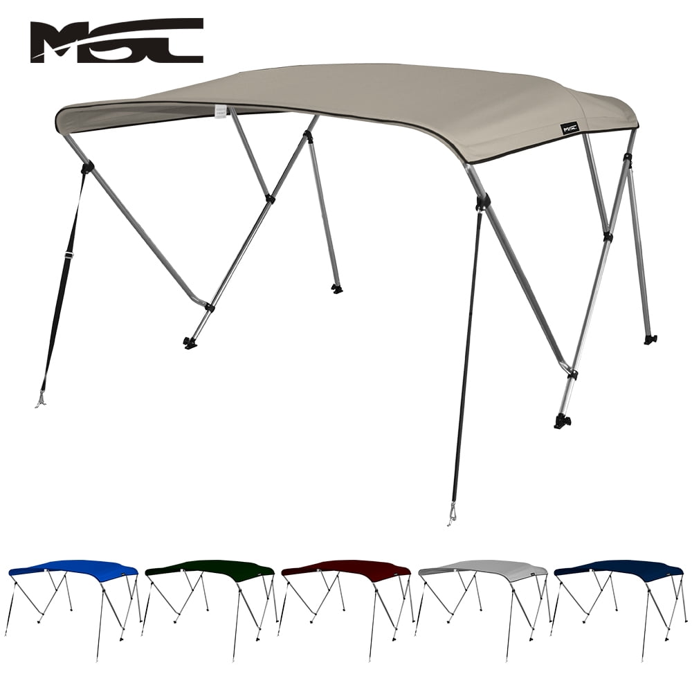 MSC Bimini Top For Boats - 600D Polyester, 3 Or 4 Bow, Aluminum Frame, With Support Poles & Storage Boot