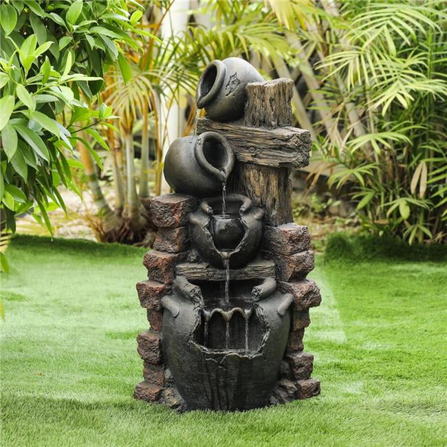 Cement Cascading Pots Outdoor Fountain with Light - Walmart.com