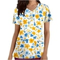 thumbnail image 3 of QUNYINEY Women's Blouses V Neck Casual Short Sleeve Floral Tops Loose with Pocket Pullover Blouses, 3 of 5