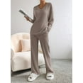 thumbnail image 3 of Womens Ribbed Knit 2 Piece Sets Long Sleeve Sweater and Wide Leg Pants Loungewear Pajamas Set Deep Khaki XL, 3 of 6