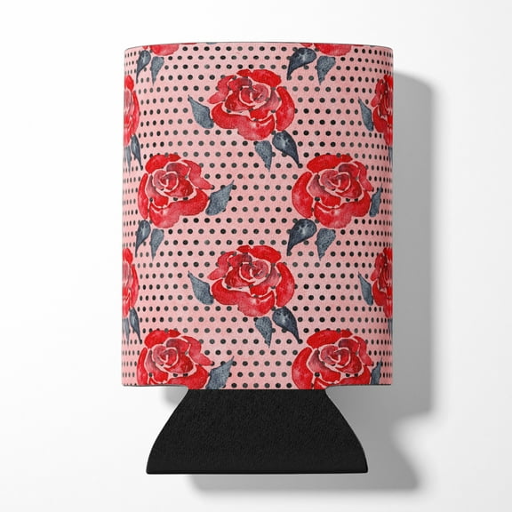 Watercolor Red Roses and Polkadots Can or Bottle Hugger