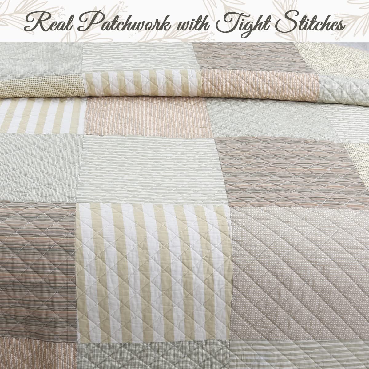 Cozy Line Home Fashions Cozy Line Stripe Checker Patchwork Cotton Reversible 3 Piece Quilt Bedding Set Queen