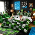 thumbnail image 4 of Meiyoeat 3D Textured Green Block Pattern Duvet Cover King, Modern Moss Cube Print King Bedding,3 Pieces,No Comforter, 4 of 6