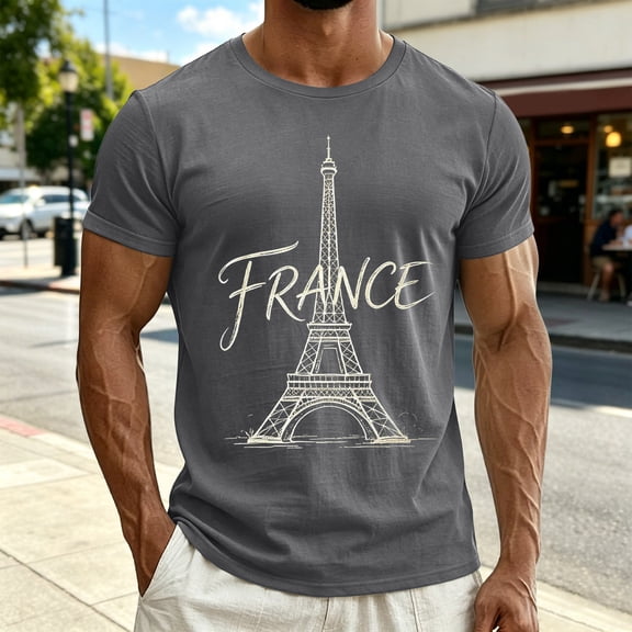 French Print Short Sleeve T Shirt Casual Summer Top