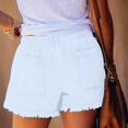 thumbnail image 5 of LIIPEE Women Jean Shorts Elastic High Waisted Drawstring Tassels Denim Shorts With Pockets Female Stylish Hiking Travel Jogging Shorts,White,M, 5 of 7