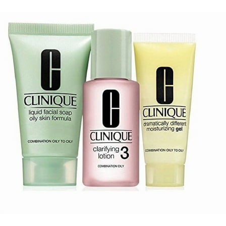 Clinique 3 Step Travel Size Set For Combination Oily To Oily Skin, Liquid Facial Soap Oily Skin, Clarifying Lotion Skin Type 3, Dramatically Different Moisturizing Gel