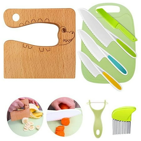 

8Pcs Kids Kitchen Cutter Toy Set with 3 Plastic Cutter/Potato Crinkle Cutter/Jagged Cutter/ Wooden Fruit Cutter/Fruit