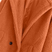 hoksml Womens Long Teddy Sherpa Fleece Coat Solid Color Notched Lapel Loose Thickened Warm Winter Jacket with Pockets