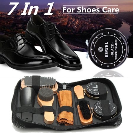 7 In 1 Portable Shoe Shine Care Kit Neutral Polish Brush Set for Boots Shoes Care +Leather