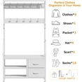 thumbnail image 4 of Lulive Hall Tree, 31.5” Entryway Bench with Coat Rack freestanding, 5 in 1 Intelligent Design Shoe Bench and Wall Rack 17 Hooks and Drawers (White), 4 of 18
