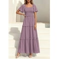 thumbnail image 5 of PRETTYGARDEN Summer Dresses for Women Boho Swiss Dot Smocked Square Neck Short Sleeve Spring Wedding Guest Maxi Dress, 5 of 10