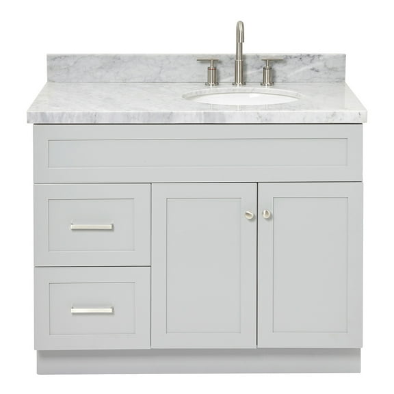 Ariel Hamlet 43 In. Right Offset Oval Sink Vanity With 1.5 In. Carrara White Countertop In Grey