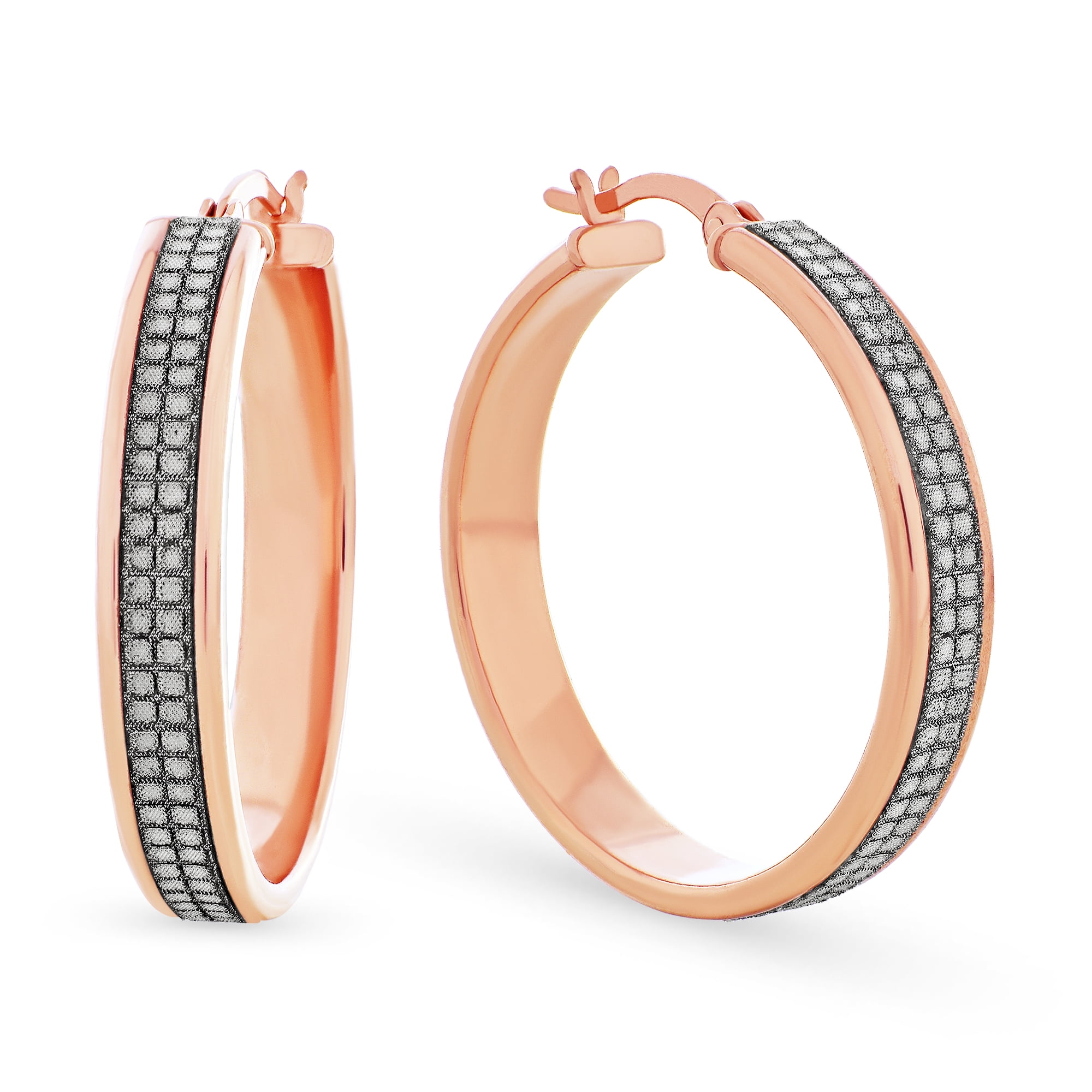 Yellow Gold Flash Sterling Silver Pink Glitter 30mm Round Hoop Earrings 