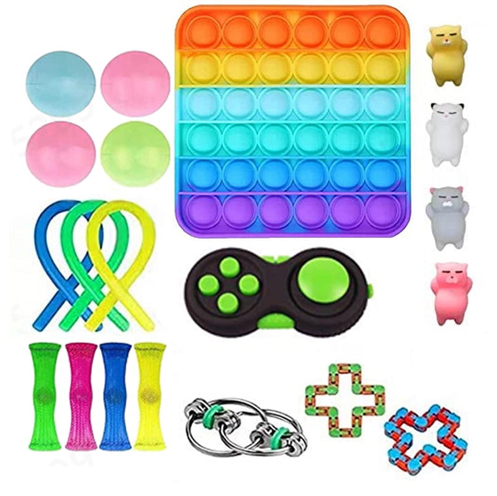 Brain Game for Kids Adults Time Killing Leisure Office Travel Home 3pcs Multicolor Popper Anxiety Toy Push Popping it Sensory Fidget Toy Controller Shaped,Tie Dye Silicone Push Bubble 