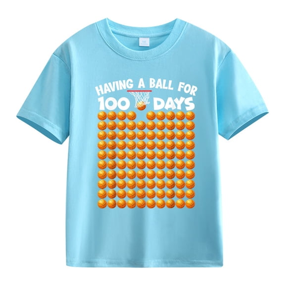 JAHH 100th Day of School Celebration for Girls and Boys Short Sleeve Crew Neck T-Shirt Kids Summer Tops T Shirts Fun Colorful Numbers(10-11Years,Sky Blue)
