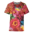 thumbnail image 3 of DailyTrove Women's Vibrant Tropical Floral Print Short Sleeve Top - Casual Loose Blouse, Exotic for Beach Vacations & Summer Gatherings, 3 of 4