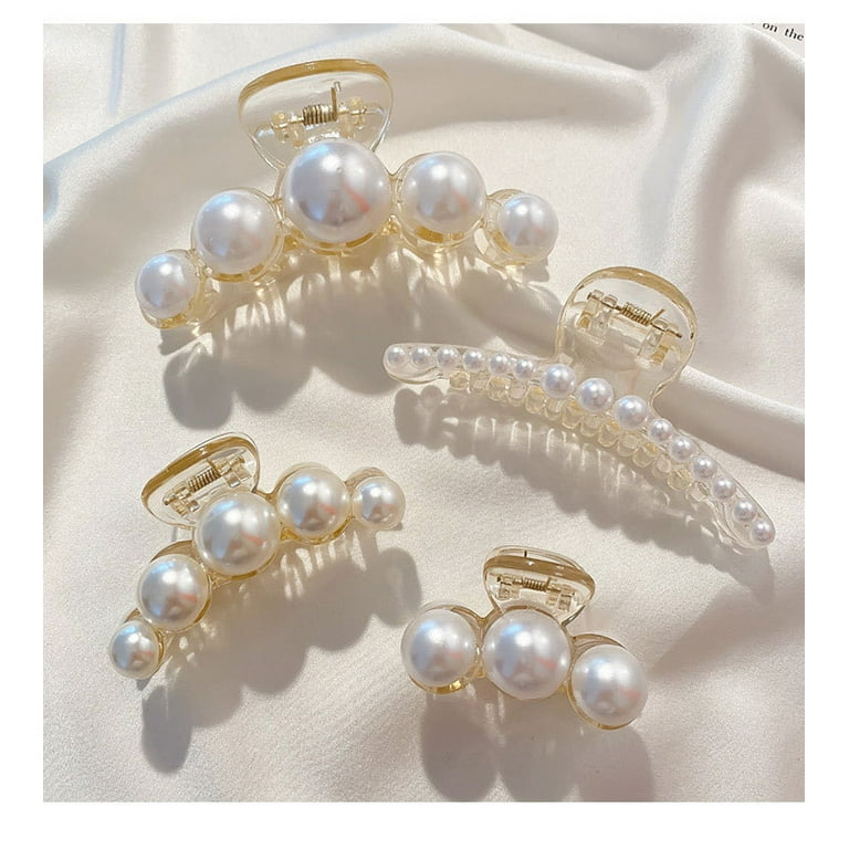 5 Pack Large Pearl Hair Clips White Hair Clips Thickened Long Hair Clips  Women And Girls Hair Clips