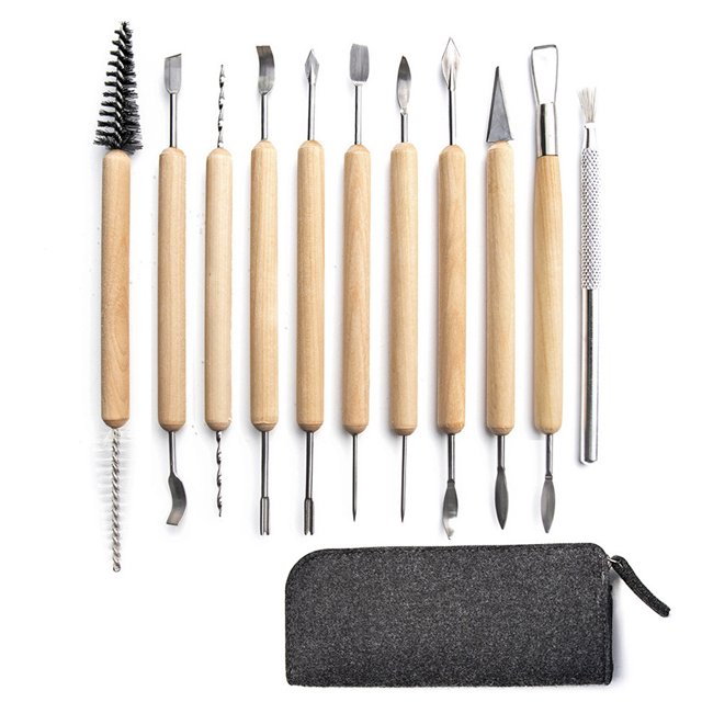Herramientas para esculpir arcilla, juego de herramientas para tallar cerámica y arcilla con mango de madera para escultura, pintura para modelar arcilla, 14 juegos