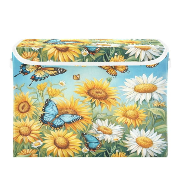 Storage Box With Lid 16.5x12.6x11.8In Foldable Stacked Household Storage Box Lovely Colorful Butterfly