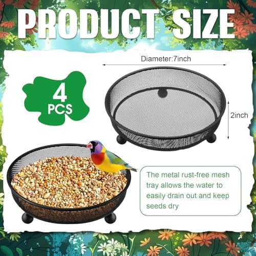 4 Pcs Ground Bird Feeder Tray 7 Inches Platform Bird Feeder for Outside Metal Squirrel Feeders Rust Resistant Mesh Seed Tray Garden Yard Decoration for Outdoor Wild Dove(Round)