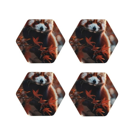 

Tideii Red Panda Autumn Branches for Leather Coasters 4 Pieces Anti-fouling and Anti-scalding Decorative Coasters Suitable for Restaurants Kitchens Coffee Shops-Hexagon