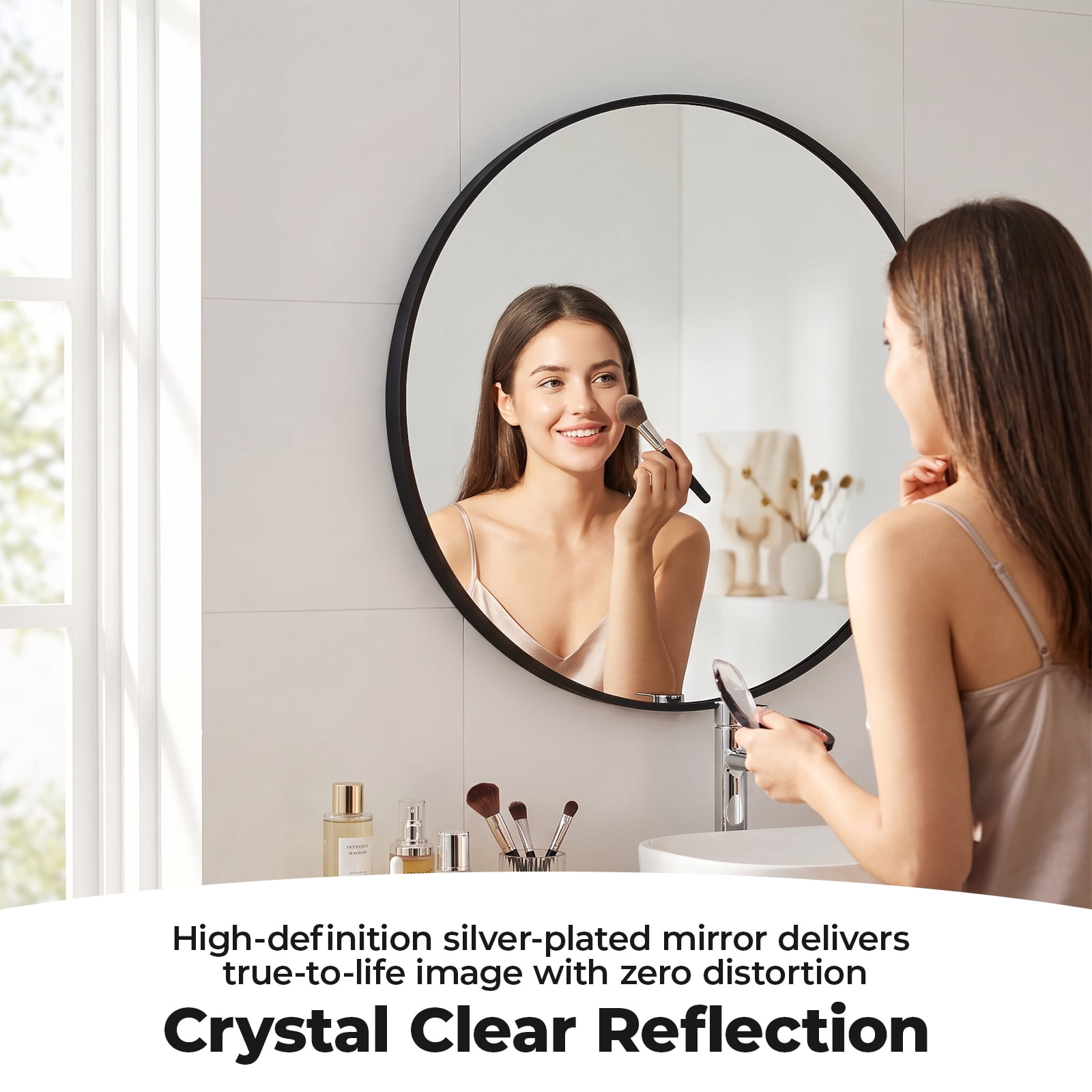 Alvantor Round Wall Mirror,Bathroom Mirror Shatterproof with Hook,HD Anti-Fog for Over Sink,Entryway,Bedroom,Vanity,Gold/Black,20/24/30 Inch