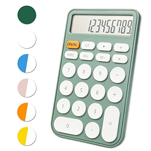 Calculadora de 12 dígitos, pantalla grande, botones escritorio, LCD uso oficina, escuela, hogar y negocios, suspensión (verde/blanco)