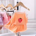 thumbnail image 4 of Taqqpue Baby Toddler Girls Summer Outfits Clothes 2 Piece Kids Spaghetti Strap StrawBerry Printed Cute Casual Top and Loose Shorts (0-8 Year), 4 of 8