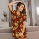 thumbnail image 3 of Balery Red Plaid Sunflower Camisón de manga corta con cuello redondo para mujer, cómodo y elegante., 3 of 6