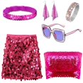 thumbnail image 3 of 6 piezas de accesorios de discoteca de los años 70, joyería de aleación para disfraz de mujer, pendientes de discoteca, bufanda de lentejuelas, gafas de sol, pulsera de diamantes, diadema, falda, 3 of 5