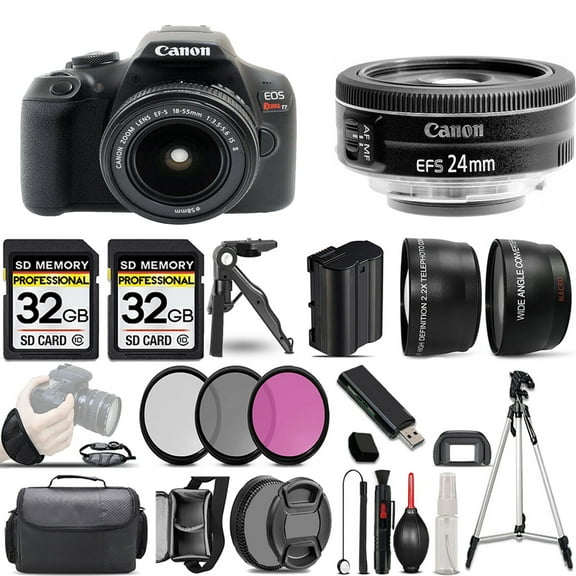 Canon EOS Rebel T7 DSLR Camera with 18-55mm Lens  24mm f/2.8 STM Lens  3 PC Filter  64GB (International Version)