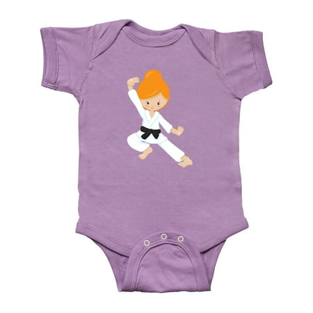 

Inktastic Cute Girl Orange Hair Black Belt Karate Pose Gift Baby Girl Bodysuit