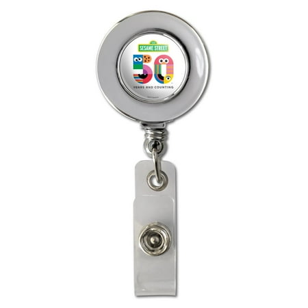 Sesame Street 50th Anniversary Logo Retractable Reel Chrome Badge ID Card Holder Clip