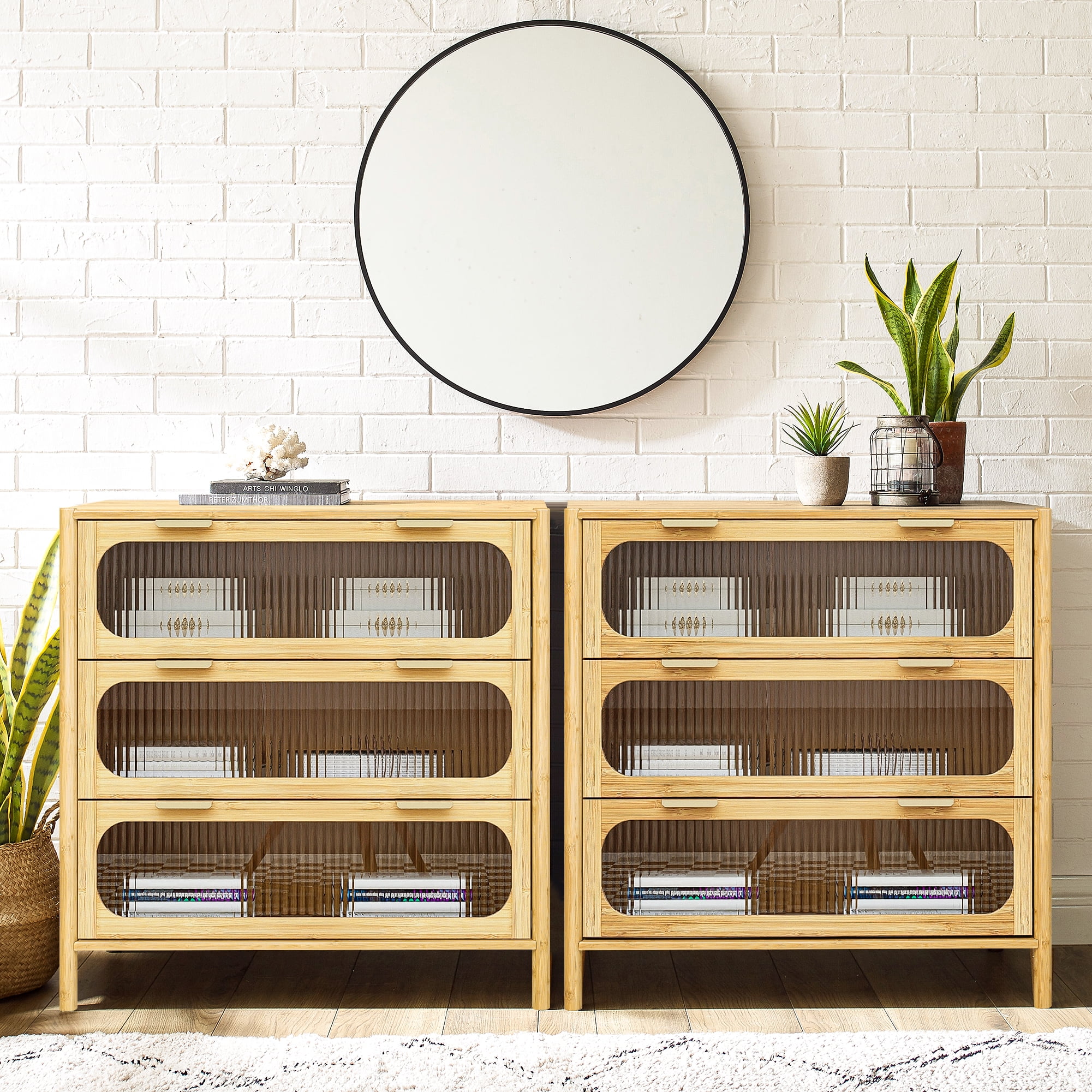 Resenkos Mid Century Modern Bamboo Dresser, Accent 3 Drawer Chest for Bedroom, Living Room, Natural